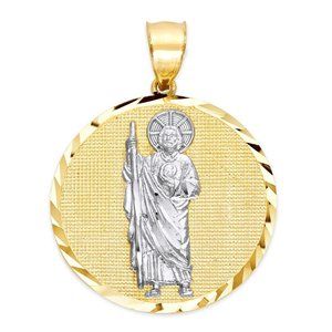 10k Gold Large St Jude Pendant, Saint Jude Jewelry